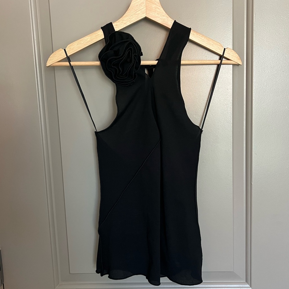 Mango Black Sleeveless Halter Top with Floral Detail